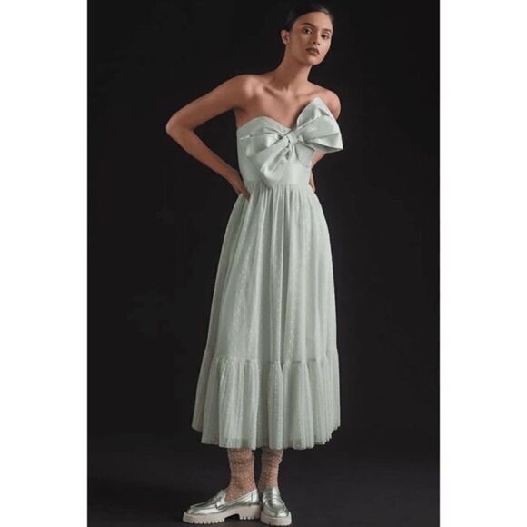 Anthropologie - Tulle Bow-tie Midi Dress In Green - Picture 1 of 6